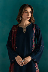 BATIK - 3PC DHANAK EMBROIDERED SHIRT WITH TWILL PRINTED SHAWL AND TROUSER - HZU2432